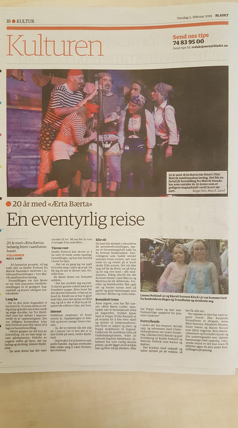 Artikkelbilde til artikkelen Ærta Bærta presseomtale Bladet 5.2.2019